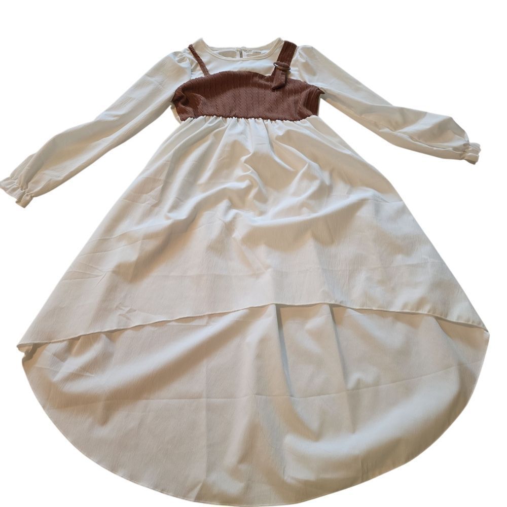 White and Brown Long Sleeve Dress
